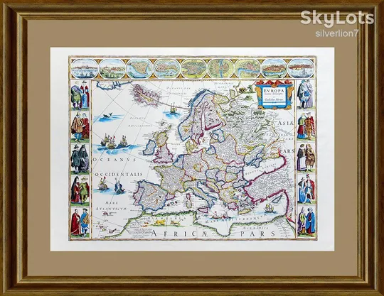 Старовинна мапа карта Європи Віллема Блау на папері верже 1644 Willem Blaeu Характеристики