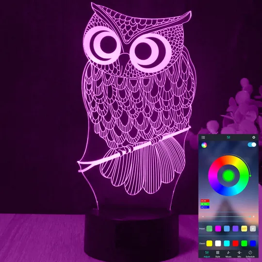 Акриловий світильник-нічник керування з телефона Сова tty-n001478 Ціна
