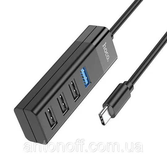 USB хаб адаптер Hoco HB25 4in1 (Type-C to USB3.0 + 3xUSB2.0) Чорний Інтернет-аукціон