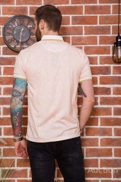 Мужское поло в принт, персикового цвета, 194R2012 Продаж