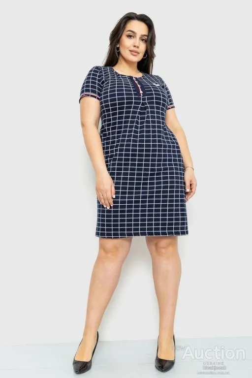 Купити Платье повседневноев клетку, цвет темно-синий, 231R6616