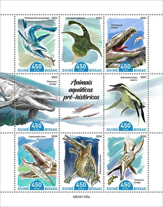 Гвинея Бисау -Доисторические водные животные -2024. Чистый полный красивый комплект.MNH. Ціна