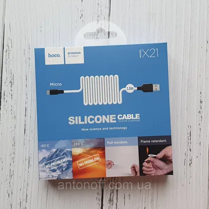 фото, Кабель Hoco X21 Silicone Cable силіконовий microUSB to USB (1м 2A) Білий