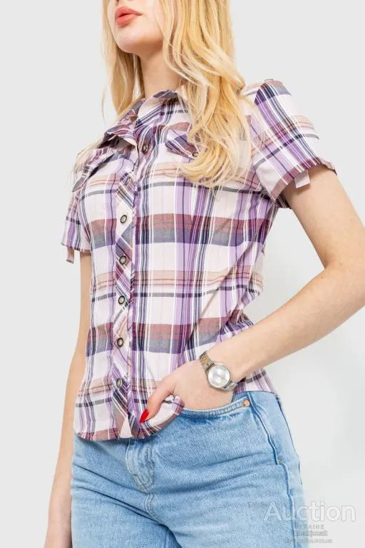 Рубашка женская в клетку, цвет сиренево-бежевый, 230R061-11 З аукціону