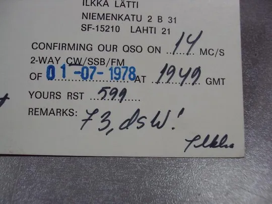 карточка радиообмена QSL финляндия сокол 1978 №2361 Де купити