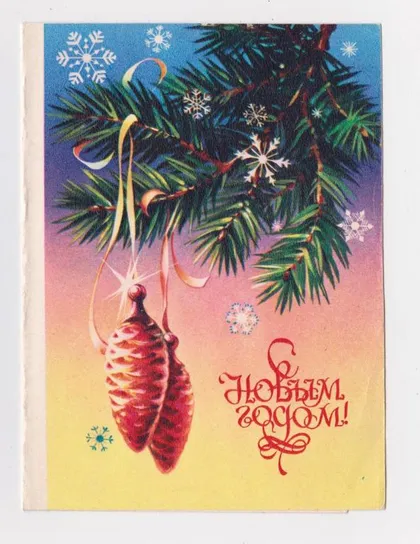 фото, С НОВЫМ ГОДОМ = БЛАНК ТЕЛЕГРАММЫ - 1980 г. = КОРОБОВА = двойной чистый #