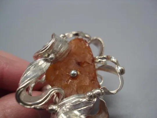 Купити Женское кольцо листья листочки янтарь серебро 925 проба Украина вес 16,91 г 20 размер новое №14373