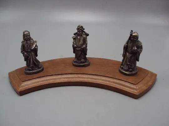 Фигура серебро статуэтка Три звездных старца Мудрец Фу, Мудрец Лу и Мудрец Шоу на подставке №14268 Ціна