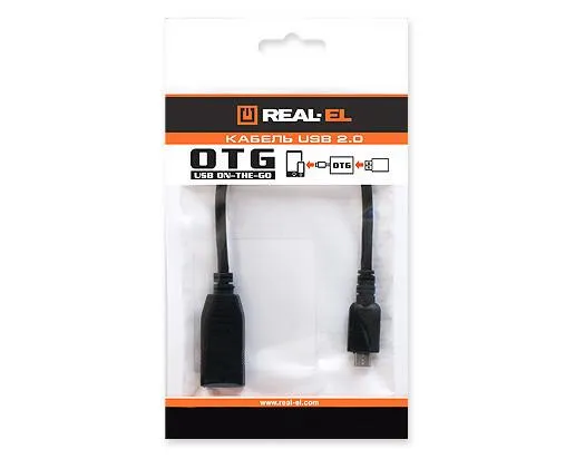 Купити Кабель REAL-EL USB - micro USB V 2.0 (F/M), 0.1 м, черный (EL123500014)