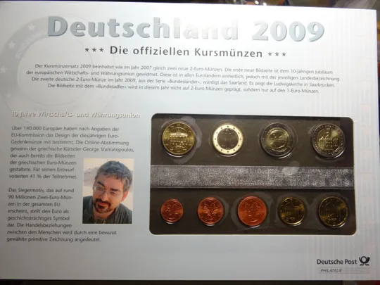 Комплект євромонет Німеччини 2009 A (повний комплект+ 2 ювілейні) UNC Ціна