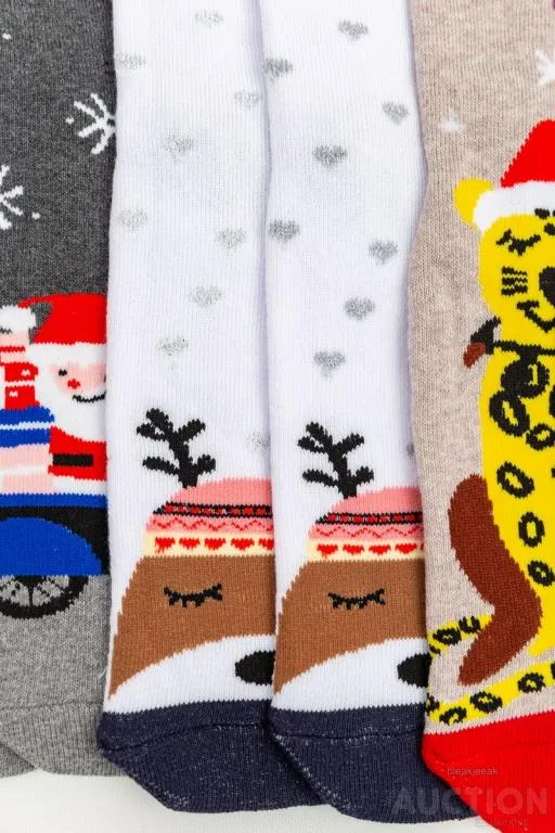 Комплект женских носков новогодних 3 пары, цвет бежевый,белый,серый, 151R265 Продаж