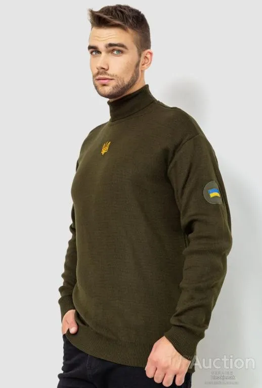 Гольф мужской  с вышивкой тризубец, цвет хаки, 161R07 Ціна