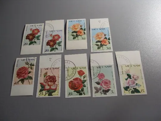 Марки серия Вьетнам 1987 флора растения цветы розы лот 9 шт без зубцов гаш №10418 Ціна