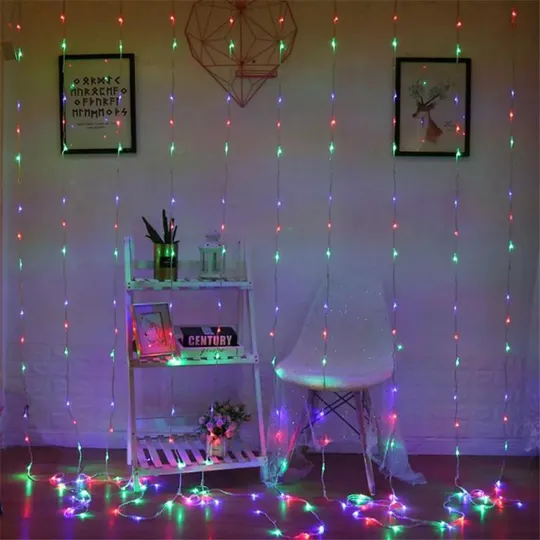 Гирлянда штора Водопад-роса, от USB, 2x2м, 8 нитей, 160 LED, 8 режимов Мультиколор Недорого