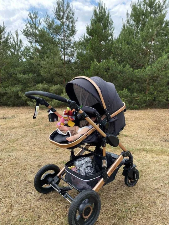 Універсальна коляска 2 в 1, яка підходить для різних умов і віку дитини. Колір моделі — чорний з глянсовою рамою. Продаж