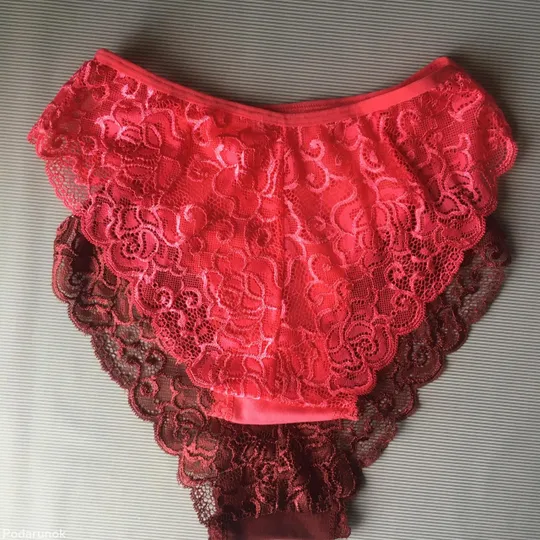 Купити Трусики бразиліани (комплект 2 шт) з бавовни і мережива Miss blue moon рожевий/бордо розмір S