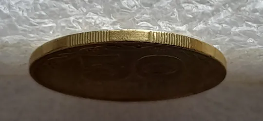 (7921) 50 копійок 1992 1БАм гарний облой на канті аверса зліва, роздвоєний кант (50 копеек 1992 брак) 1БАд Продаж