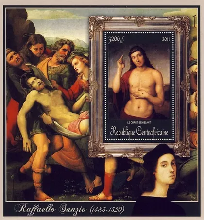 фото, ЦАР-Живопись- Рафаэль -2011.Чистый  красивый Блок.MNH.