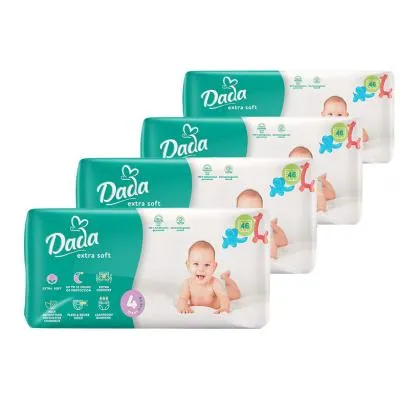 Подгузники Dada Extra Soft 4 Размер MAXI (7-18 кг) 4 упаковки по 46 шт (184 шт) (4820174989552) Ціна