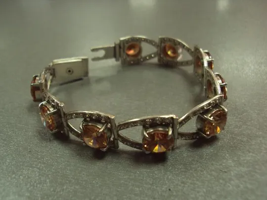 Женский браслет с оранжевыми желтыми и белыми вставками серебро 925 проба украина вес 34,34 г 18 см Продаж