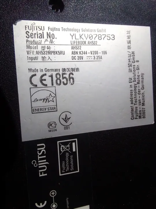 ноутбук fugitsu ah532 вид на фото.на запчастини.проц э. залитий був. Де купити