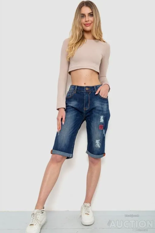 Купити Шорты джинсовые женские с потертостями, цвет синий, 244R5552