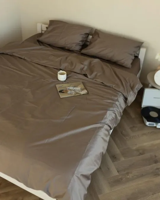 Постельное белье семейное Dushka Home Сатин Люкс 20927 160х215х2 см кофе с молоком З аукціону