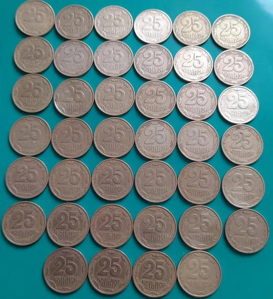 (1695да) 25 копійок 1992 3БАм - 40 монет одним лотом (25 копеек 1992 3БАм опт) Інтернет-аукціон