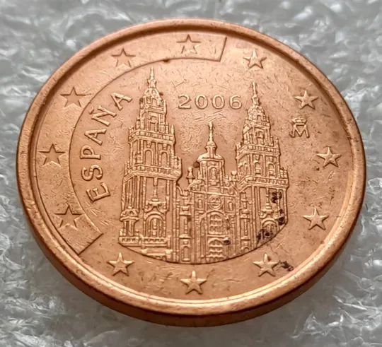 Купити (1805) 5 євроцентів 2008 Іспанія, брак вздуття плакіровки (5 евроцентов 2008 Испания, вздутие плакировки)