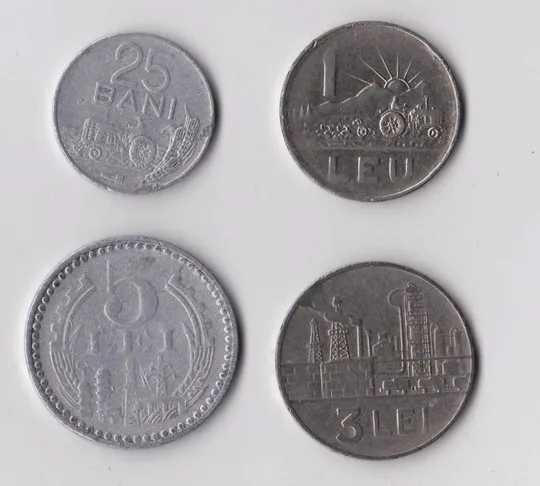 25 бани 1982 г., 1 и 3 лей 1966 г., 5 лей 1978 г. = РУМЫНИЯ # Ціна