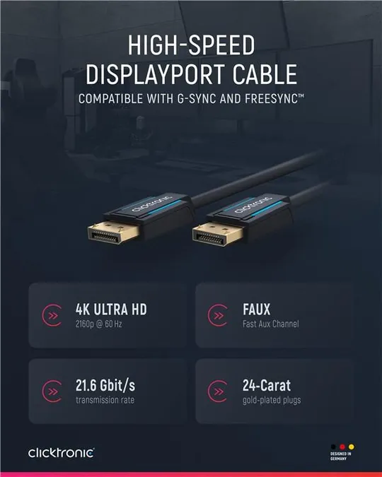Кабель монітора-сигнальний DisplayPort M/M  7.5m ClickTronic (75.07.0714p) Casual 4K@60Hz D=6.0mm 1 Недорого