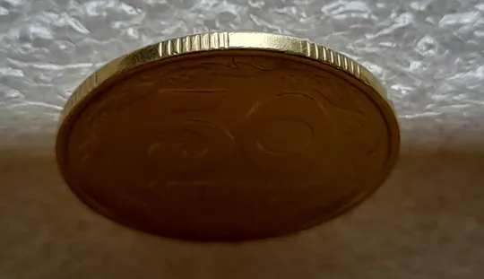 (5216) 50 копійок 1992 1ААс зминання елементів зображення на реверсі (50 копеек 1992 1ААс брак) Недорого