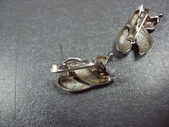 Серьги листья листочки серебро 875 проба Украина золотые вставки 585 проба вес 4,13 г №11844 Продаж