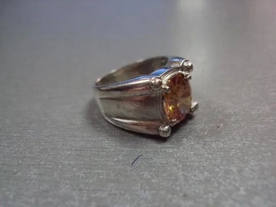 Кольцо перстень серебро 925 проба Украина оранжевый цирконий вес 8,71 г 17,5-18 размер №11864 Ціна