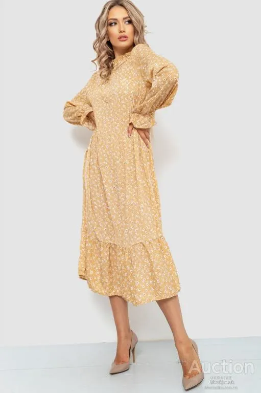 Платье свободного кроя с цветочным принтом, цвет бежевый, 204R201 З аукціону