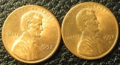1 цент 1992 США (два різновиди) Ціна