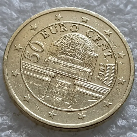 (2250) 50 євроцентів 2002 Австрія викрошки на аверсі (50 евроцентов 2002 Австрия брак) Де купити