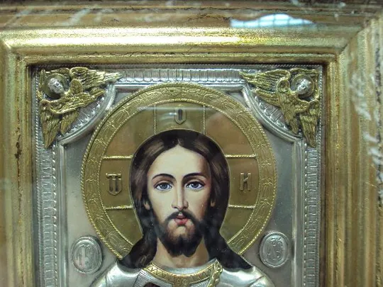 Иконы венчальная пара Спаситель и Пресвятая Богородица в киотах посеребрение 27,5х 23,5см №11035 Характеристики