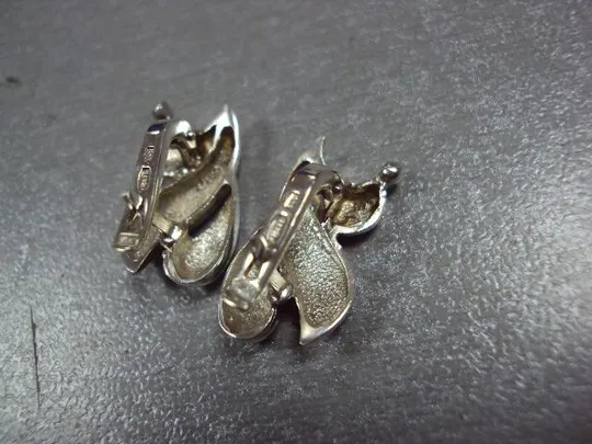 Серьги листья листочки серебро 875 проба Украина золотые вставки 585 проба вес 4,13 г №11844 Недорого