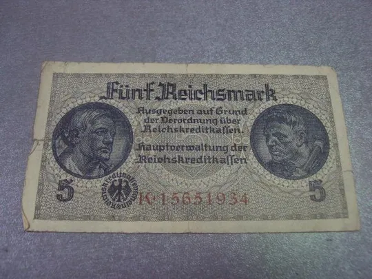 банкнота 5 марок 1939 германия №170 Ціна