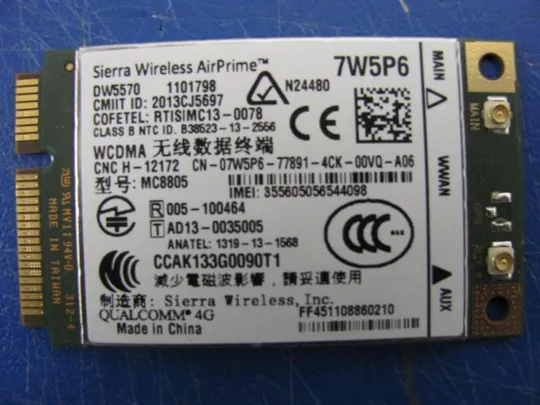 номер0017-13 3G-4G Модем DW5570 7W5P6 дляDELL Latitude E6430 E5430 E6230 E6330 E6540 E6440 E5440 E5540 E7240 E7440 E7240 E3440 E3540 E3340 Precision M4800 M6800 M3800 XPS 15 оригінал З аукціону