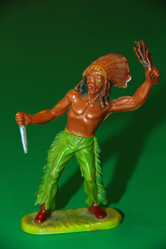 ІНДІАНЕЦЬ З НОЖЕМ та скальпом №6888 J-серія индеец ELASTOLIN 70мм ФРГ рання фігурка Ціна