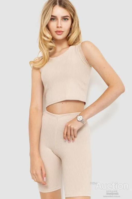 Костюм женский в рубчик повседневный, цвет светло-бежевый, 214R700 Ціна