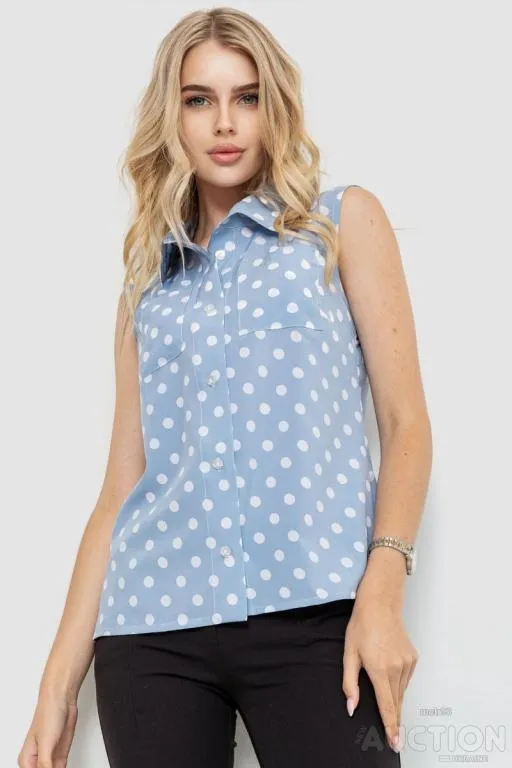Блуза без рукавов в горох, цвет джинс, 102R068-2 Ціна