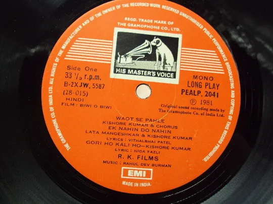 Пластинка Raj Kappor's Biwi-O-Biwi music R. D. Burman Nida Fazli Индия диаметр 30 см №15382МЯ Характеристики