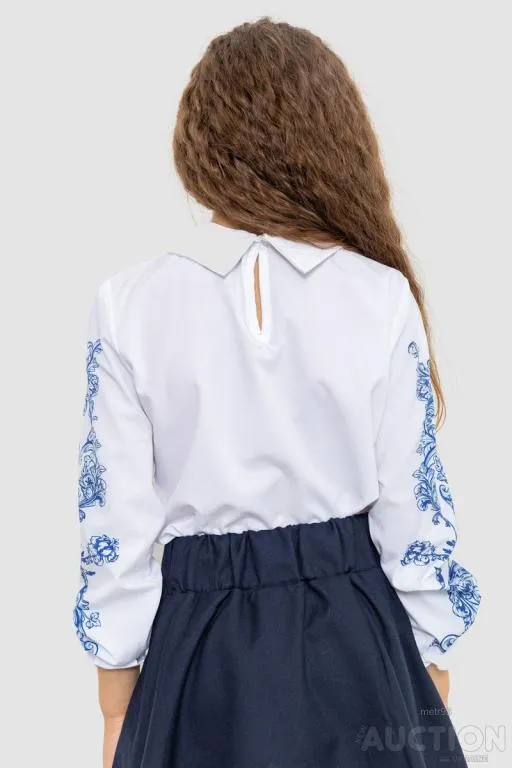 Блуза для девочек нарядная, цвет бело-синий, 172R026-1 Де купити