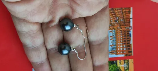 Серьги ЧЕРНЫЙ Жемчуг 10мм из Австралии  pnf338 Ціна