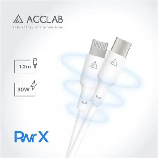Купити Кабель ACCLAB PwrX USB Type-C - Lightning (M/M), 30 W, 1.2 м, White (1283126559556)