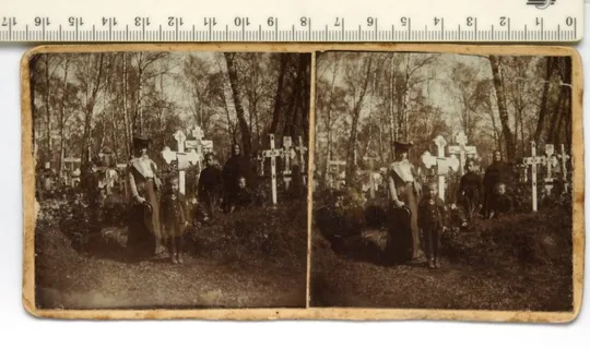 Купити Стара стереопара стереофото стереоскопічна карточка На цвинтарі, 1900-ті рр. Росія