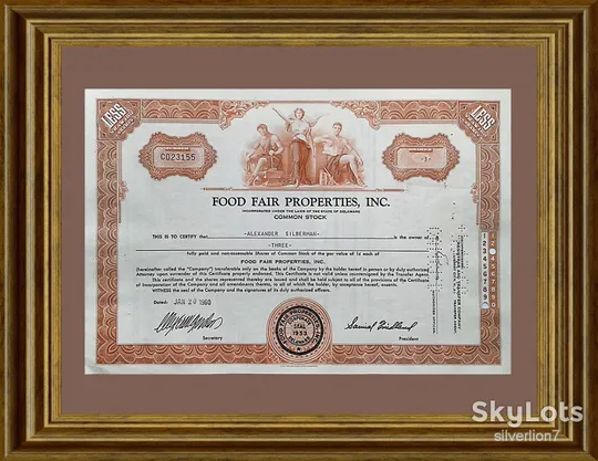 Акція Сертифікат на 3 Акції Food Fair Properties Inc. 1974 США Mt 08 З аукціону